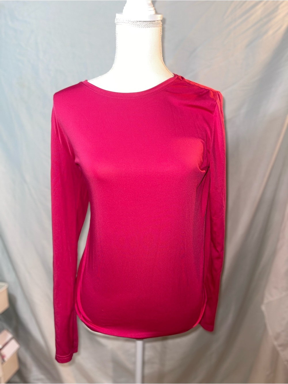BECCA Long Sleeve Crew Neck Top in Hot Pink